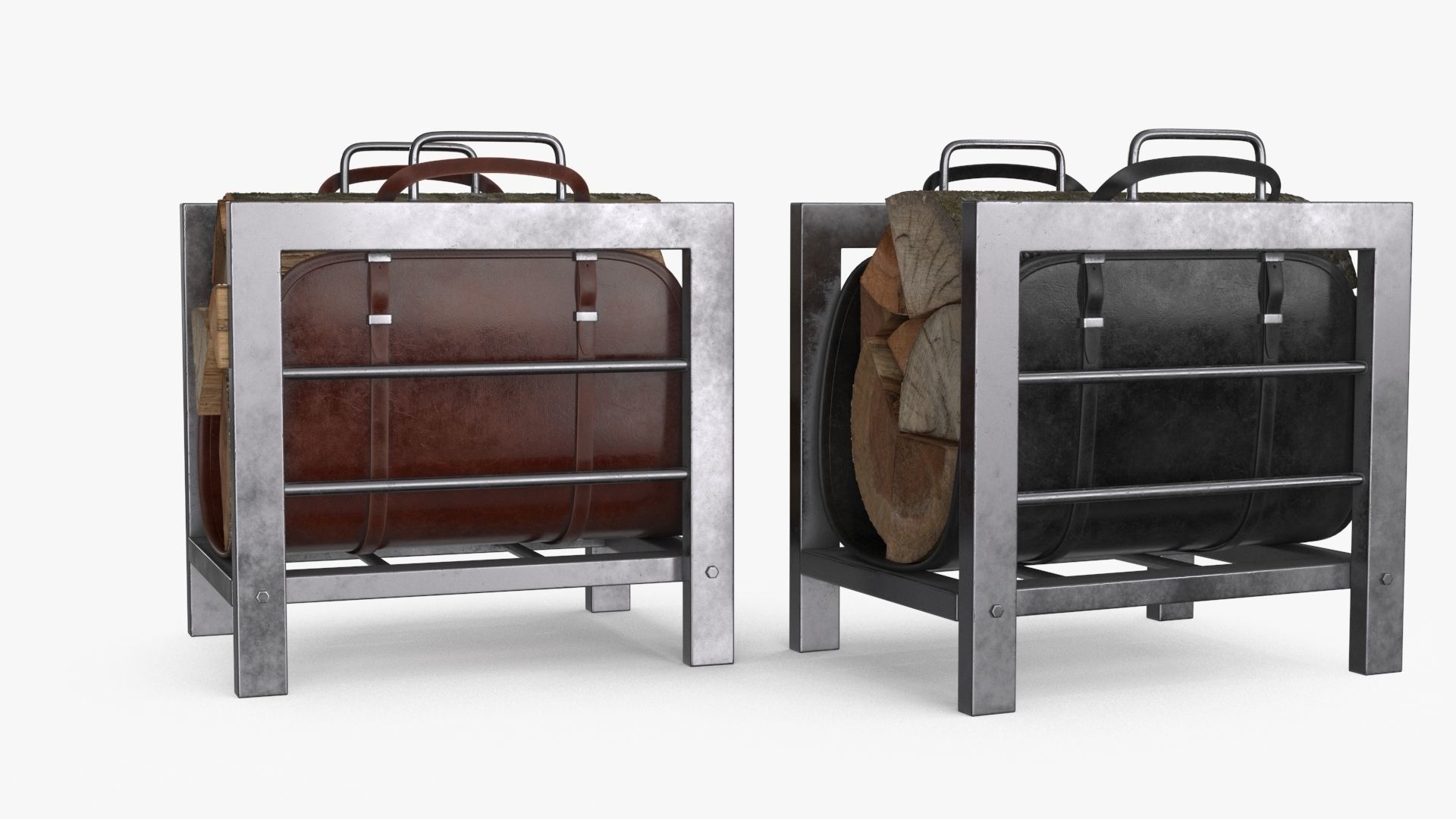 Firewood Log Rack 2 colors Low-poly 3D model_9