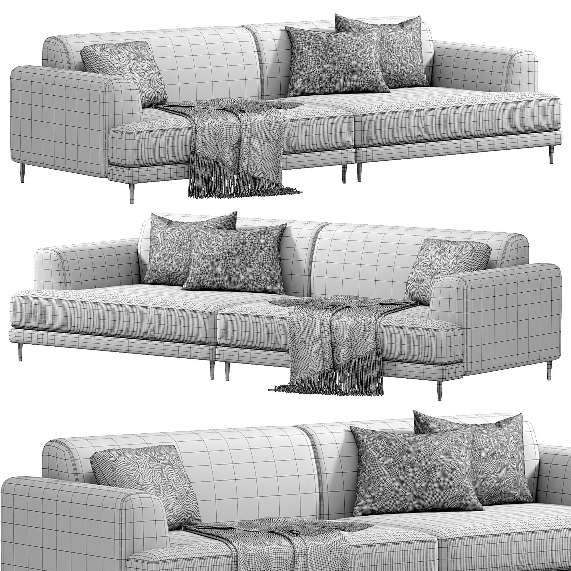 Contemporary Fabric Seating Square Arm Sofa 3D model_3