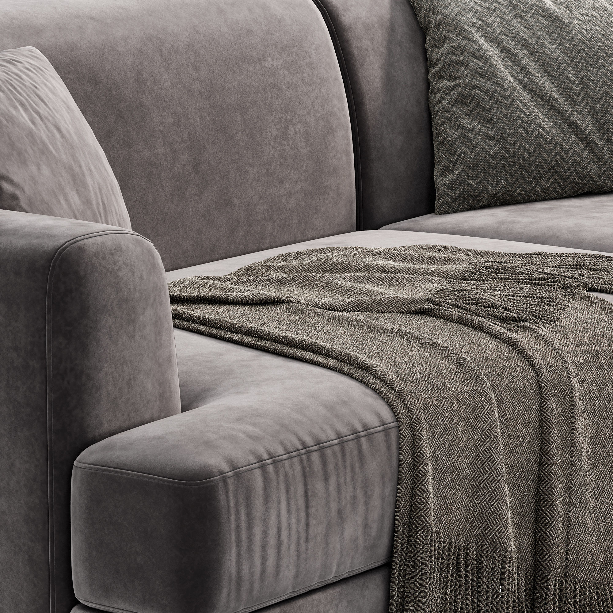 Contemporary Fabric Seating Square Arm Sofa 3D model_2