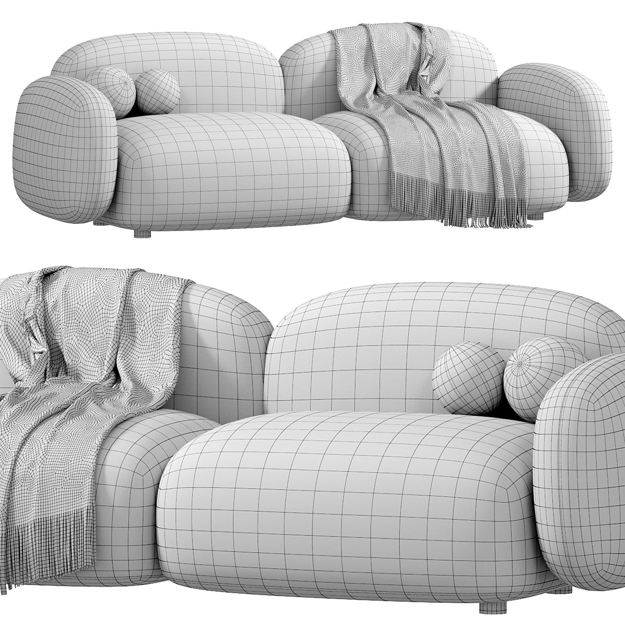  Contemporary Standard Sofa Sewn Pillow Back Sofa by Litfad 3D model_3