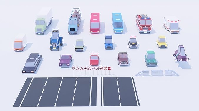Pack 33 Cars Low-Poly Low-poly 3D model