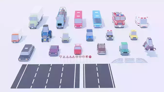 Pack 33 Cars Low-Poly