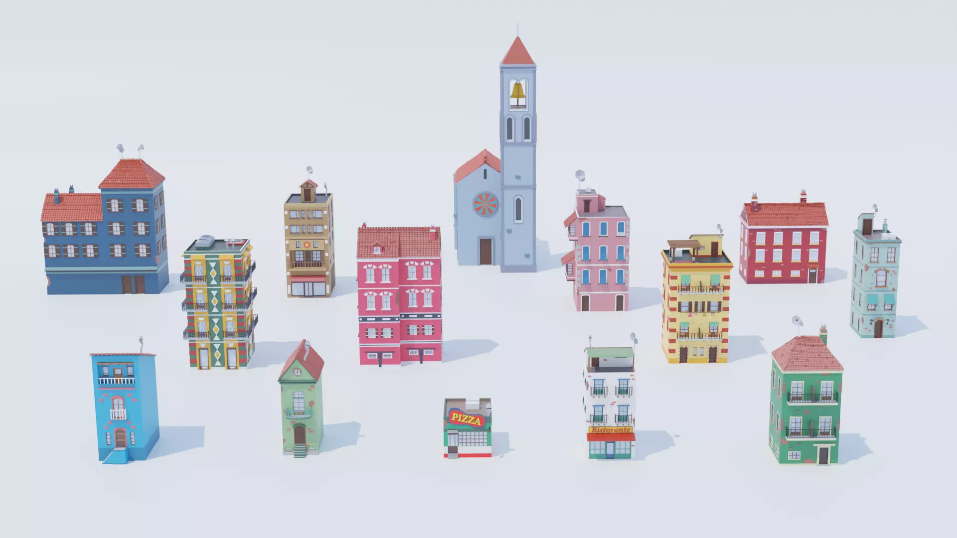 14 Pack Italian Buildings Low-Poly Low-poly 3D model_0