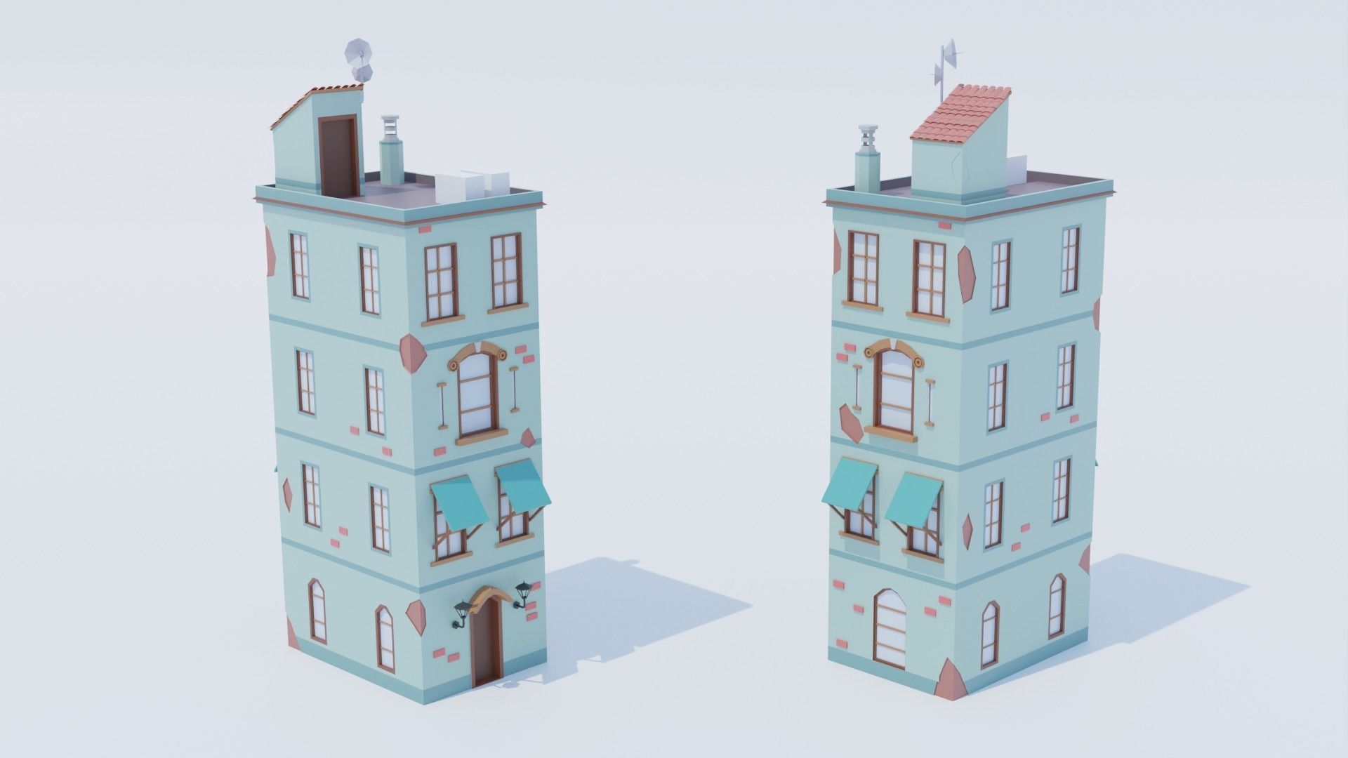 14 Pack Italian Buildings Low-Poly Low-poly 3D model_2