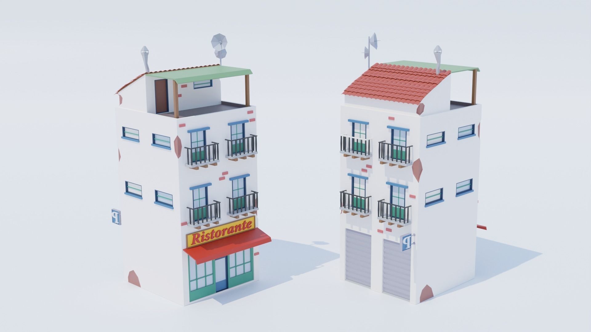 14 Pack Italian Buildings Low-Poly Low-poly 3D model_9