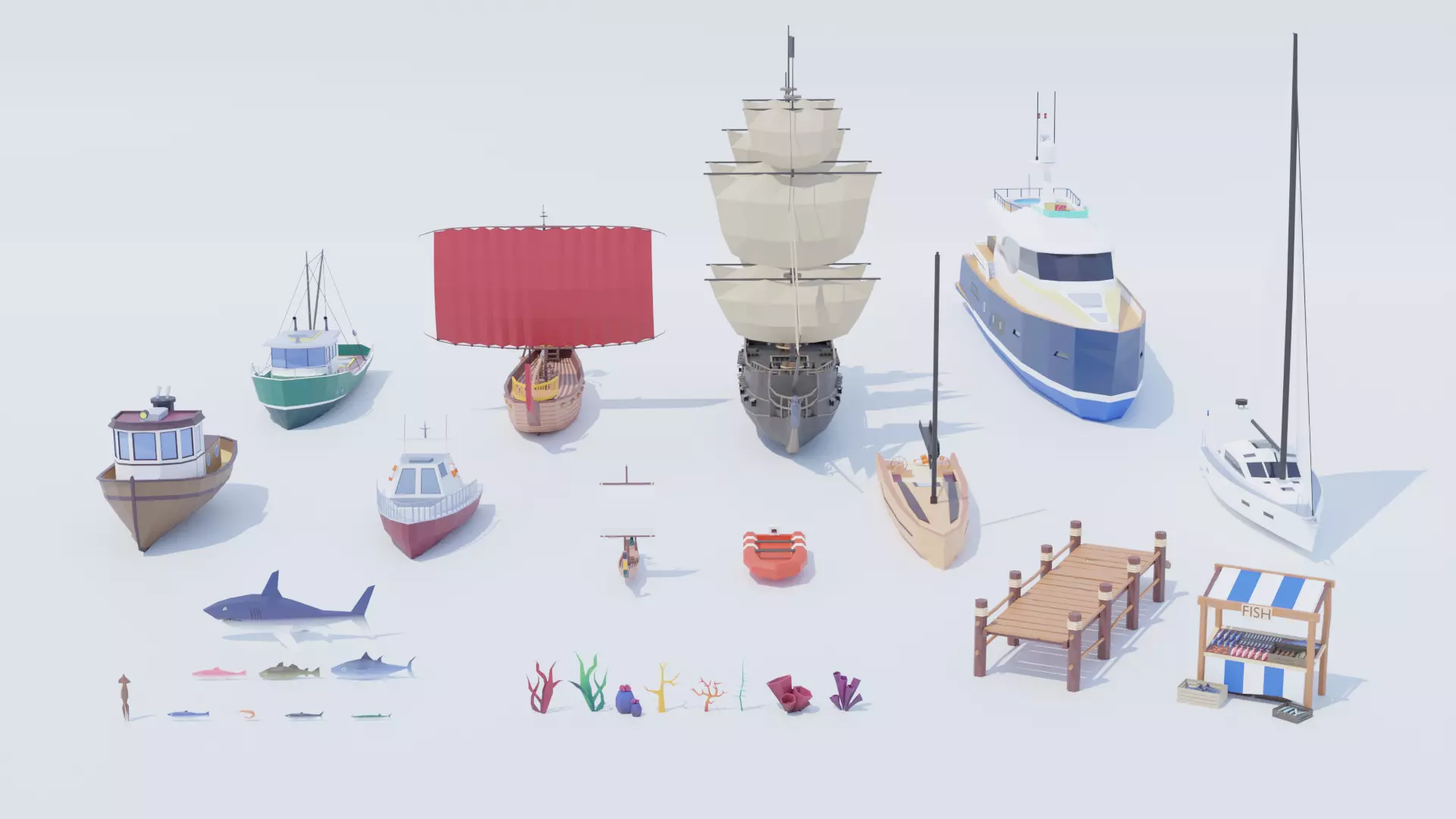Pack Sea Low-Poly Low-poly 3D model_0