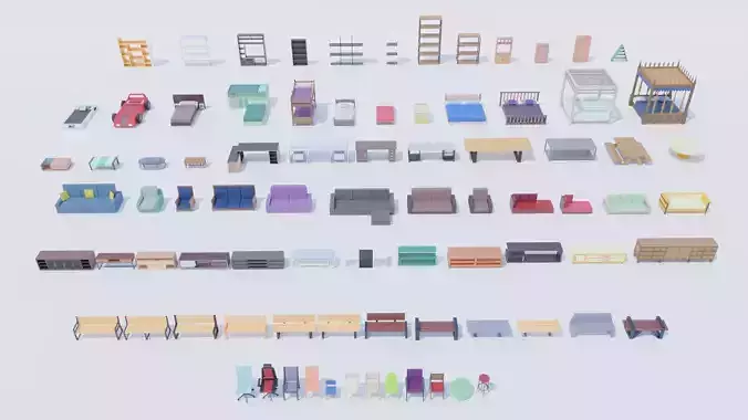 Pack 84 Low-Poly Furniture  Low-poly 3D model