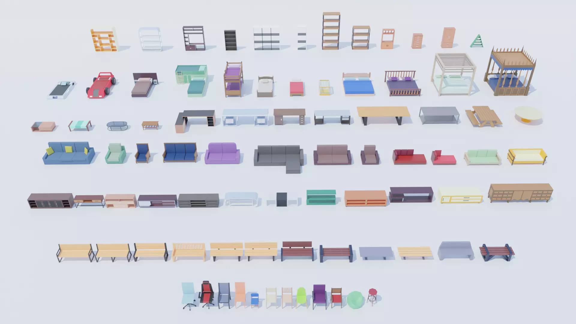 Pack 84 Low-Poly Furniture  Low-poly 3D model_0