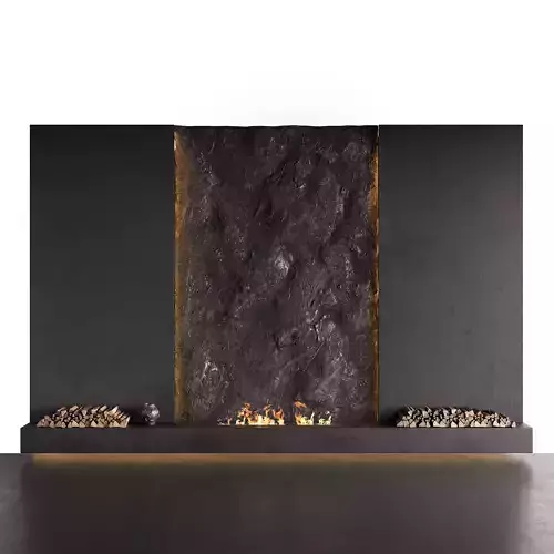 Decorated Rock Wall with Fireplace