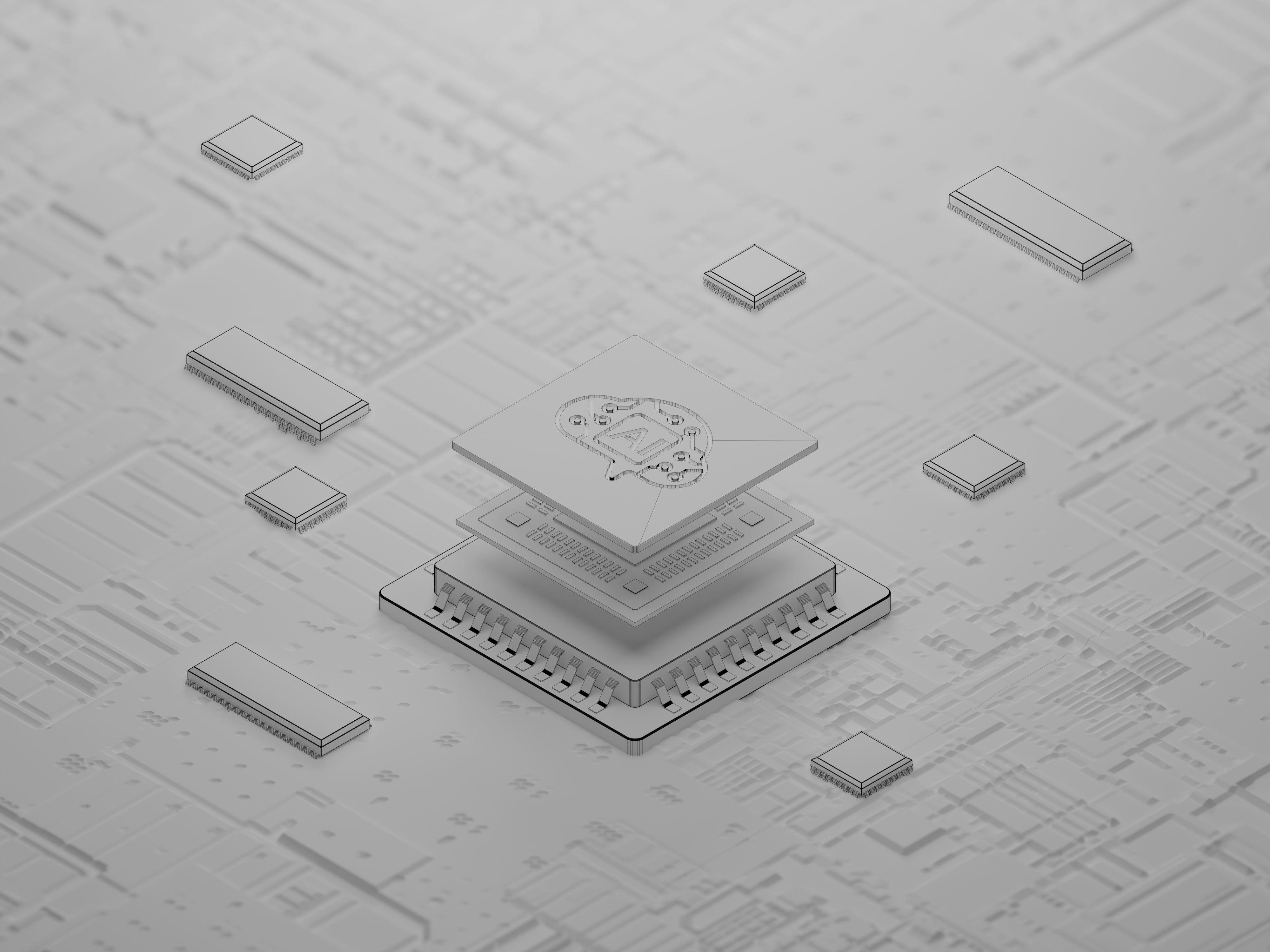 Artificial intelligence processor chip 3D model_2