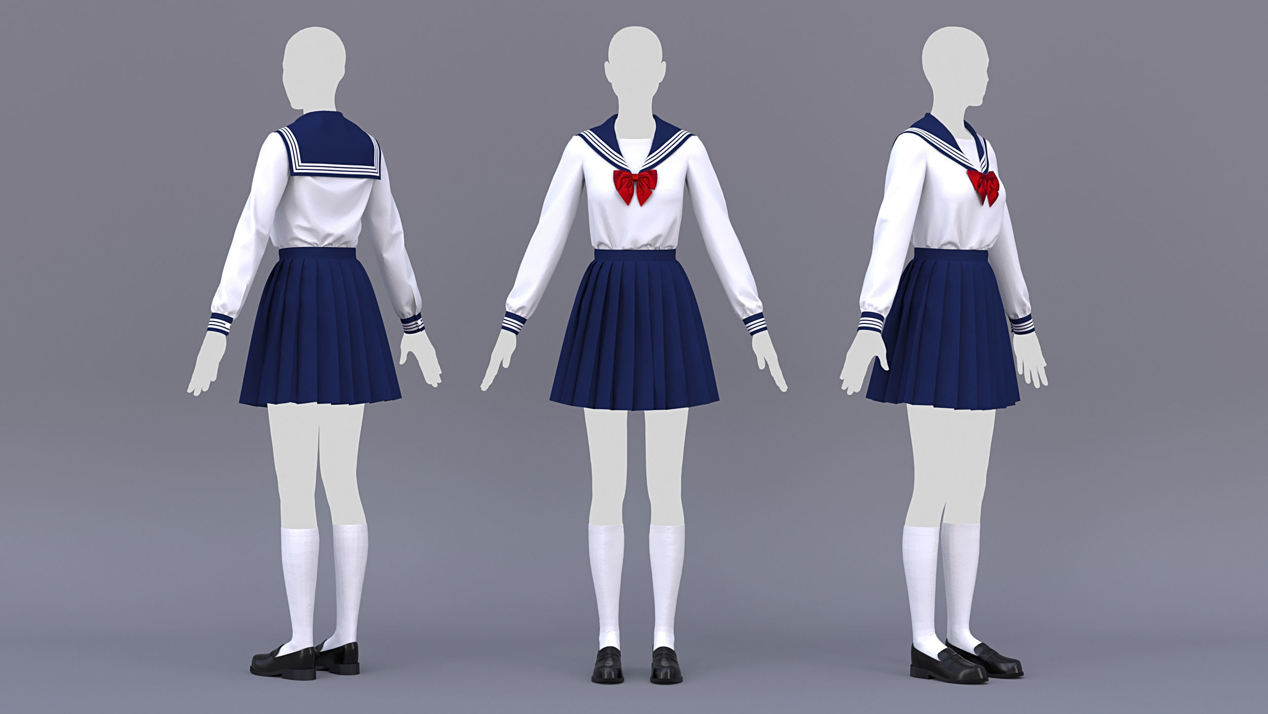Japanese School Uniform for Male and Female 3D model_1