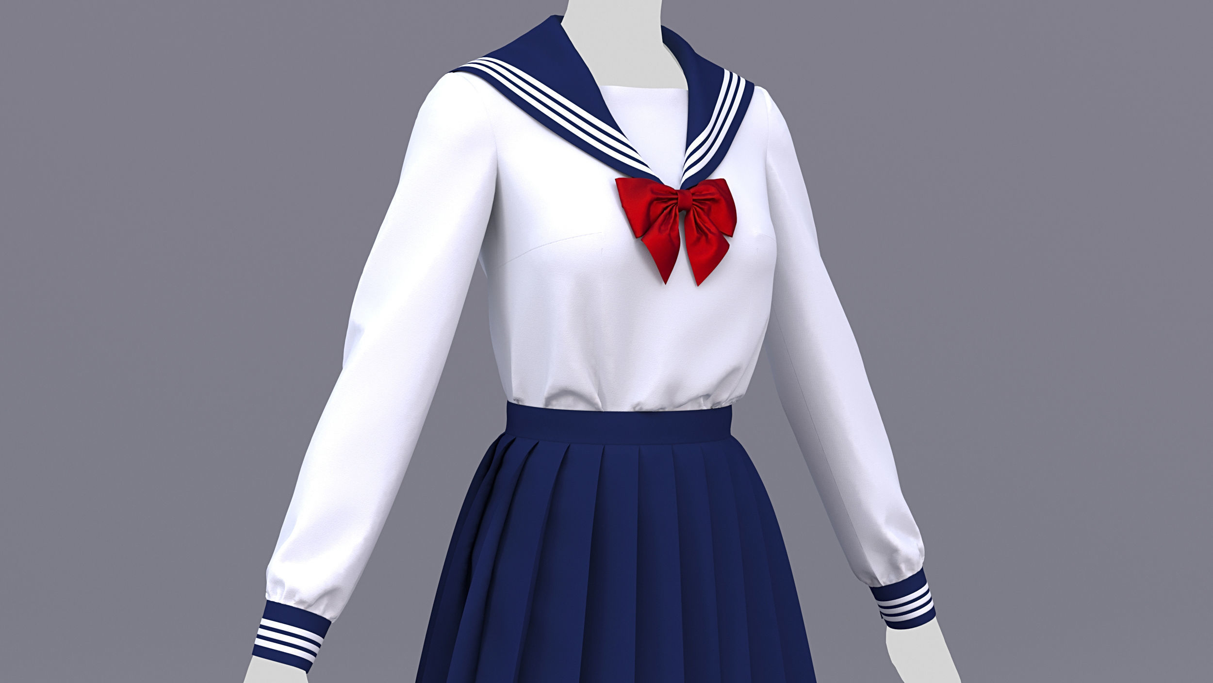 Japanese School Uniform for Male and Female 3D model_3