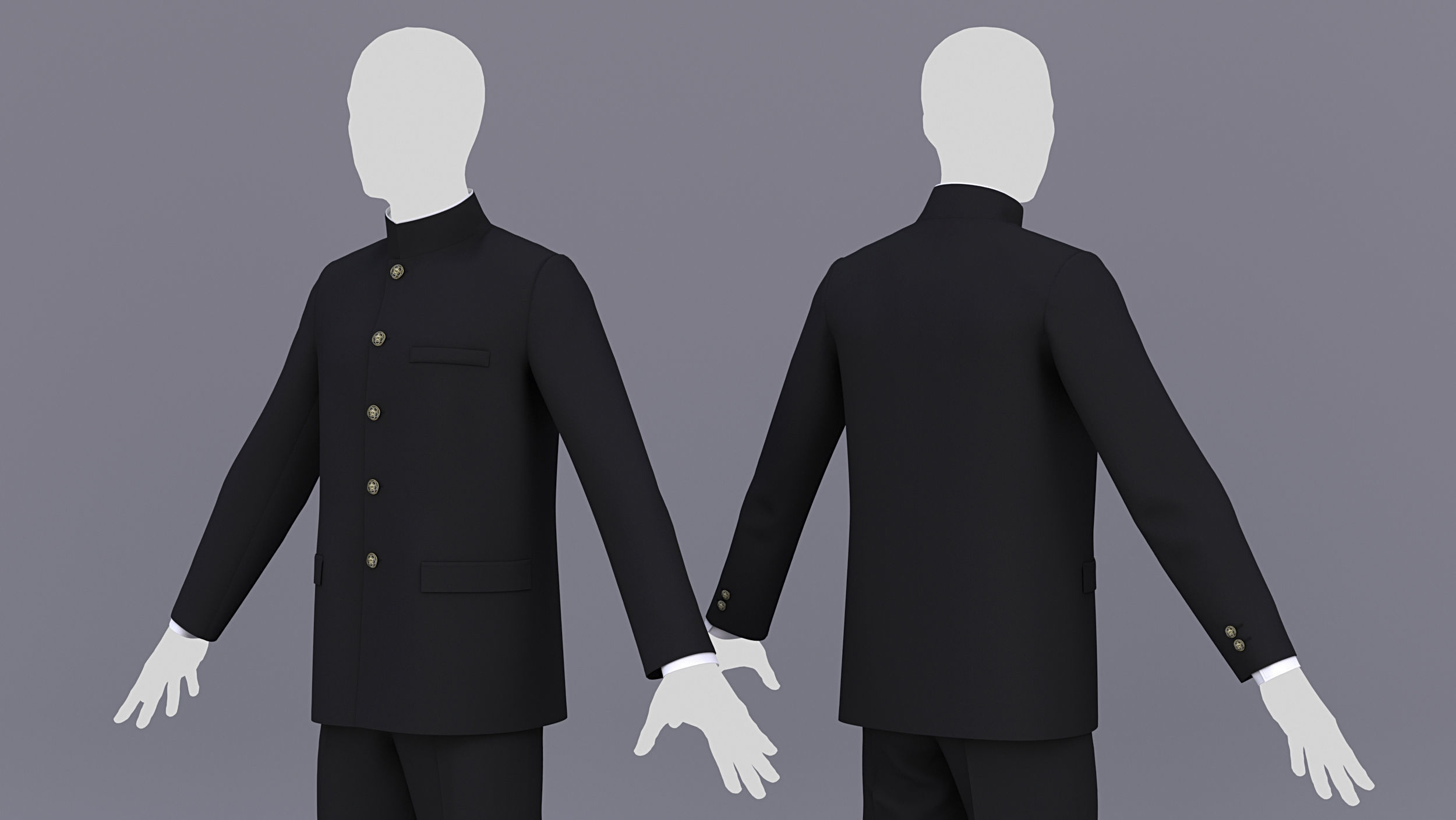 Japanese School Uniform for Male and Female 3D model_13