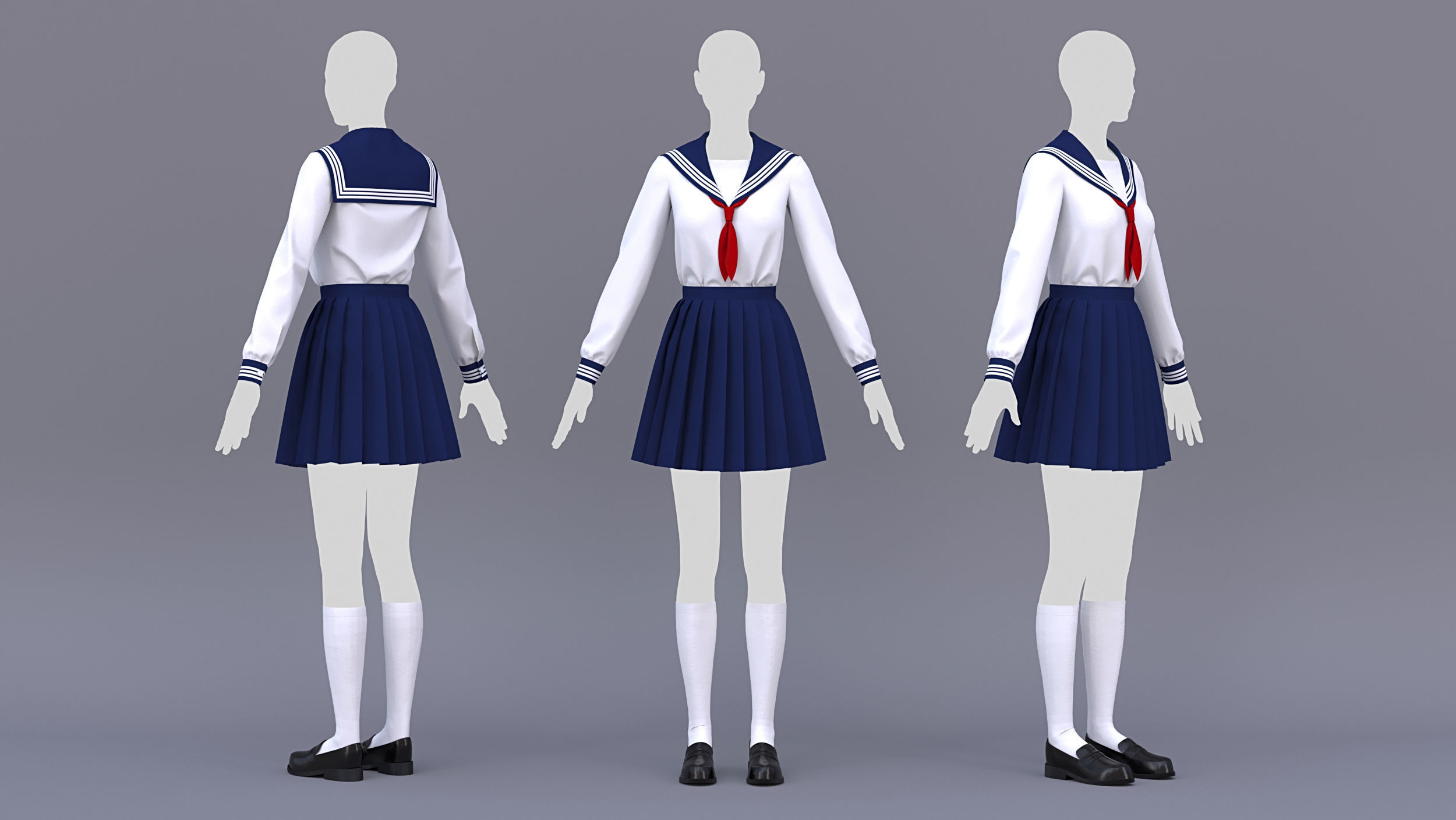 Japanese School Uniform for Male and Female 3D model_4