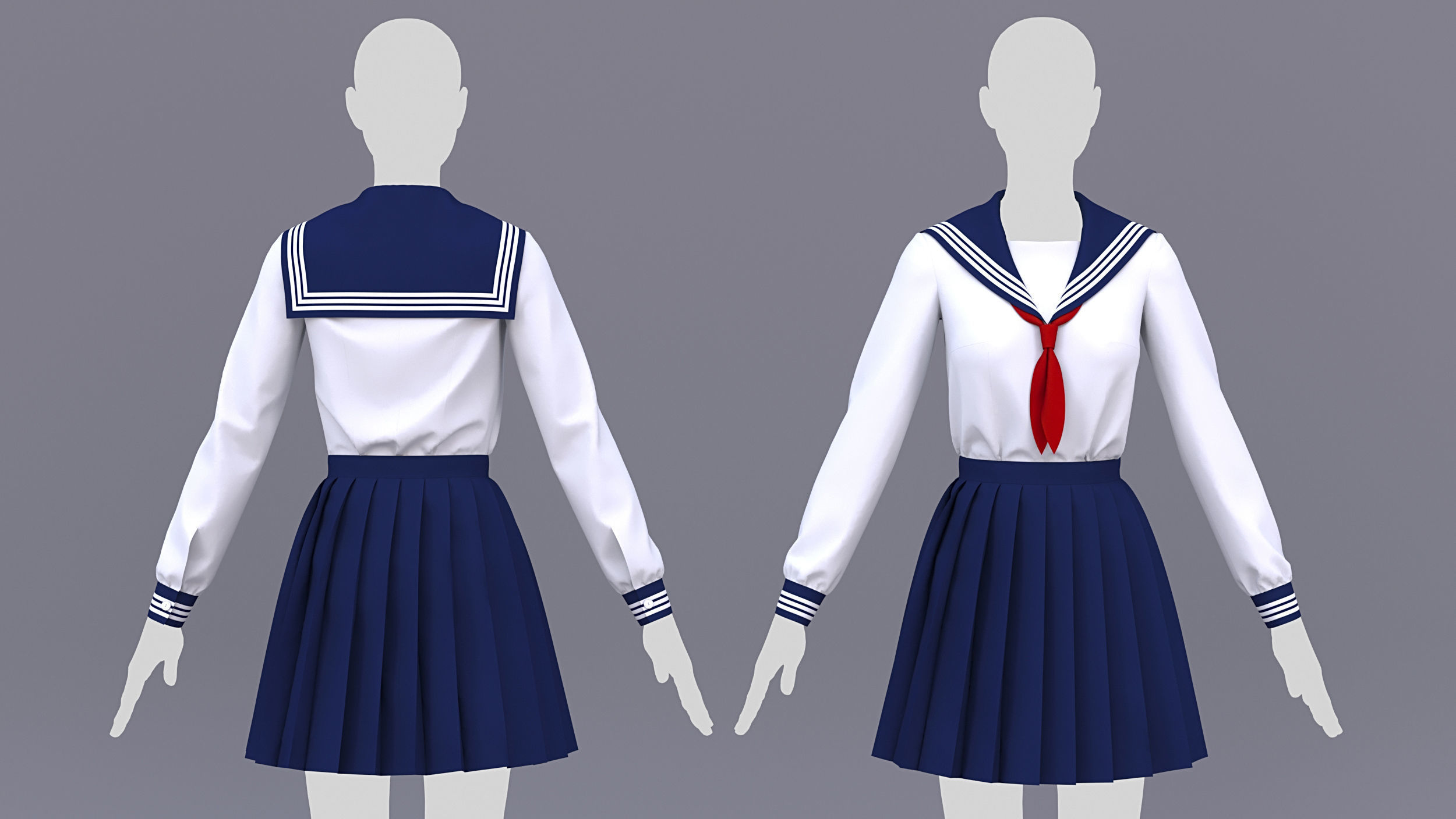 Japanese School Uniform for Male and Female 3D model_5