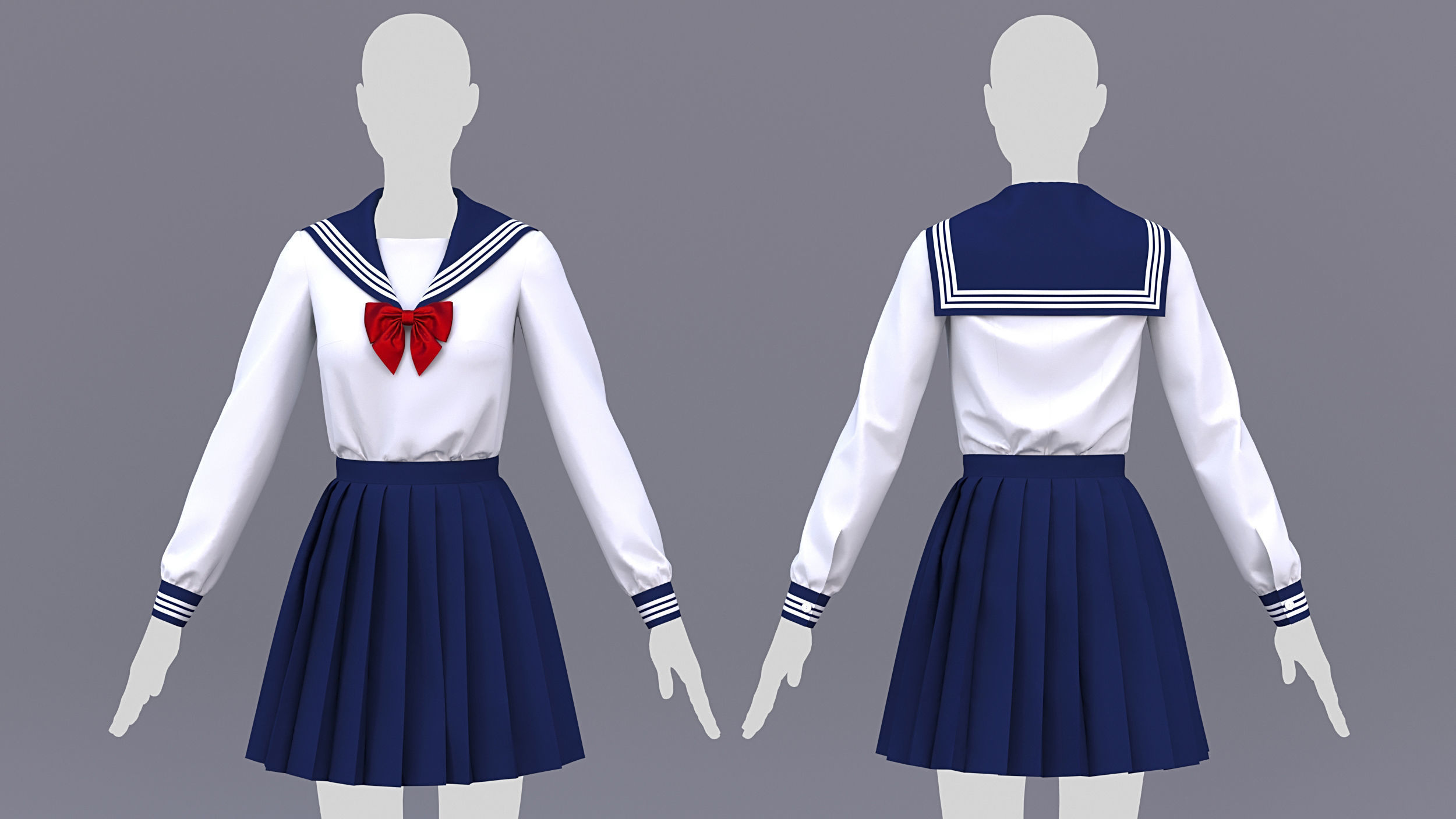 Japanese School Uniform for Male and Female 3D model_2