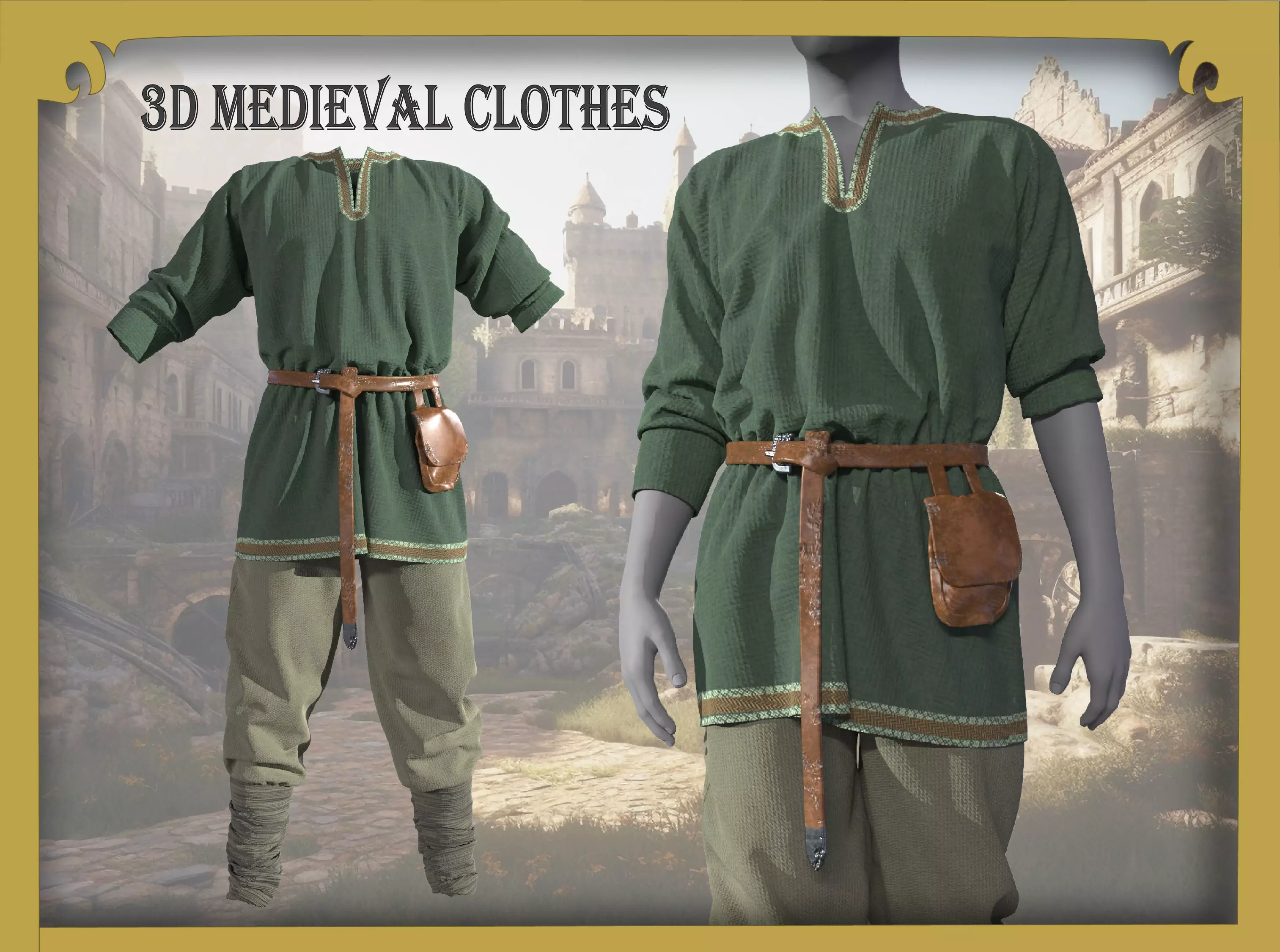 Viking tunic Medieval renaissance clothes 3D model_0