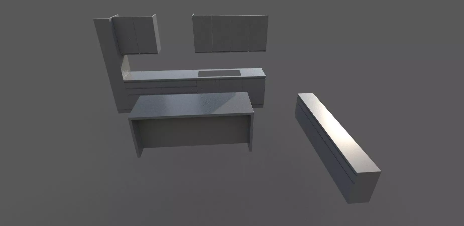 kitchen counter 3d model with wooden texture Low-poly 3D model_0