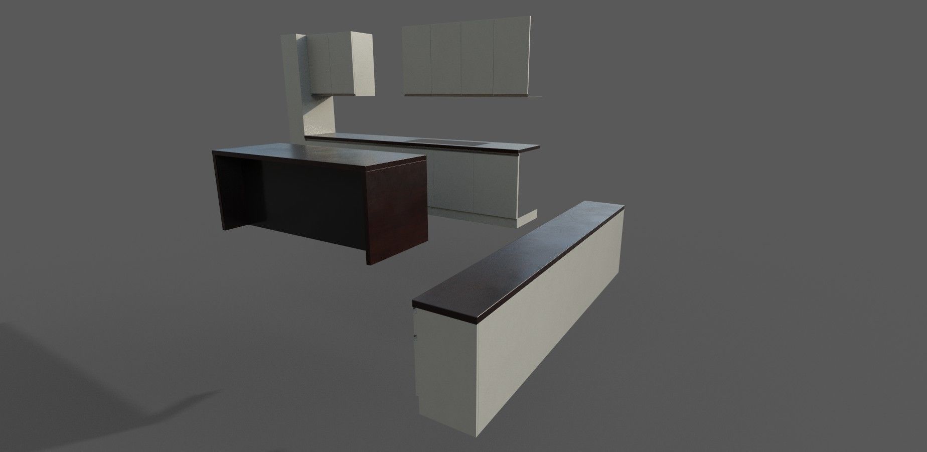 kitchen counter 3d model with wooden texture Low-poly 3D model_1