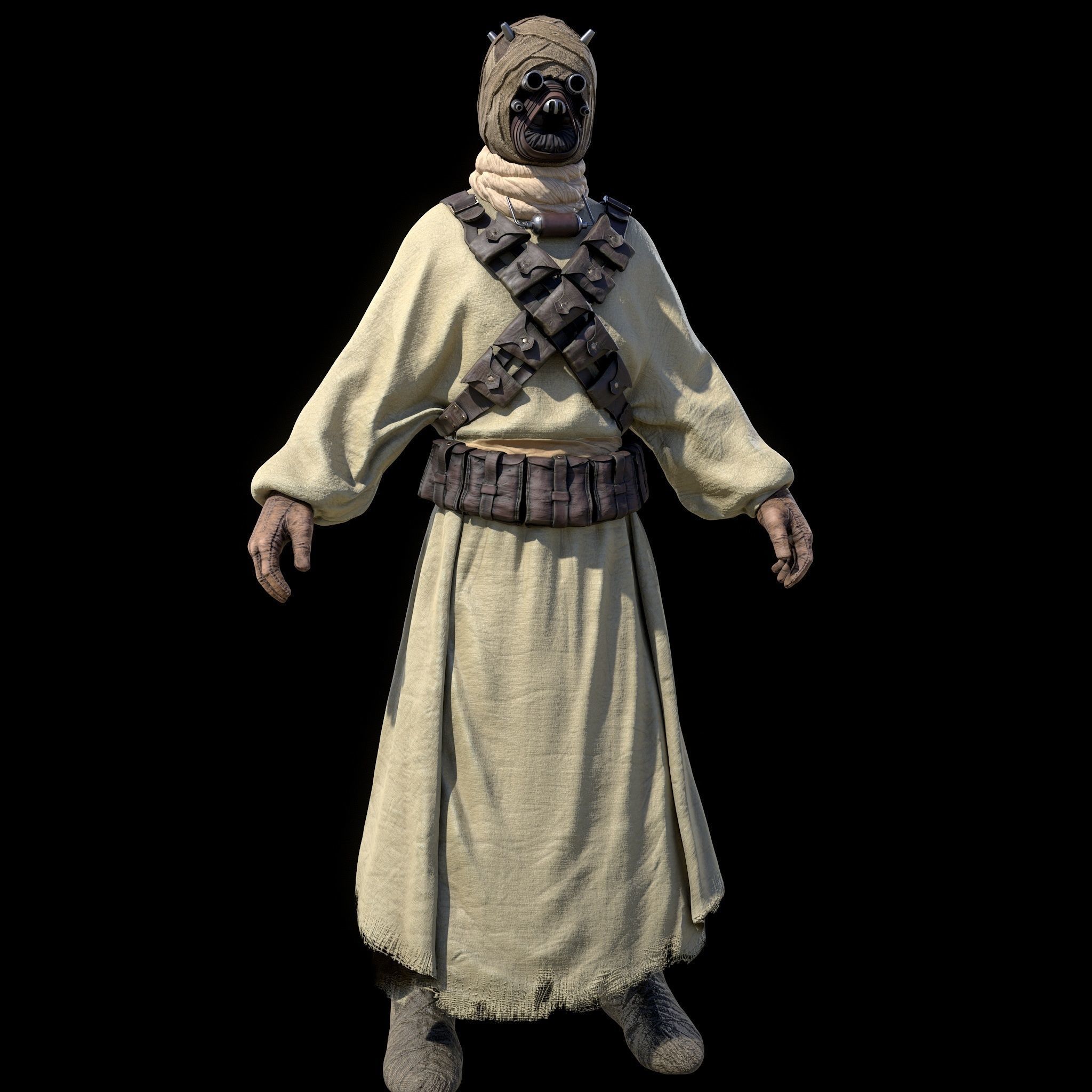 Tusken Raider Game ready model Low-poly 3D model_4