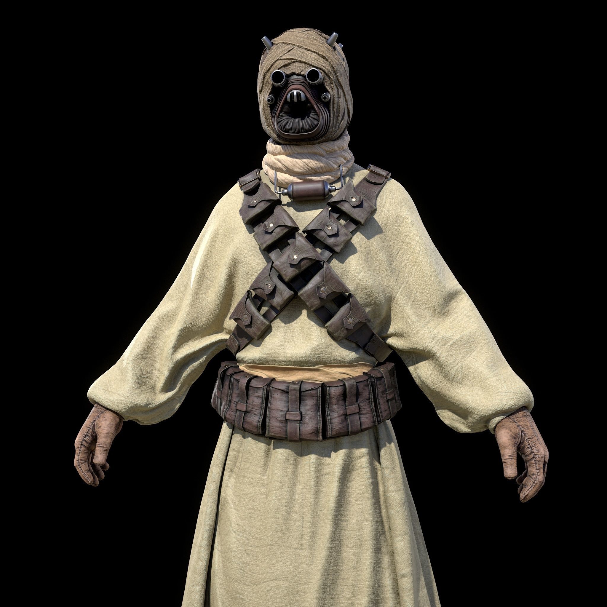 Tusken Raider Game ready model Low-poly 3D model_9