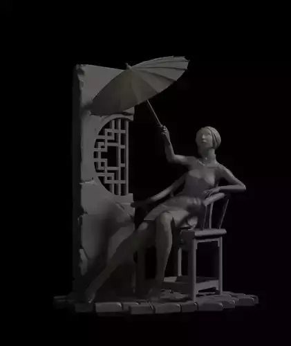 girl weith a parasol 3D print model