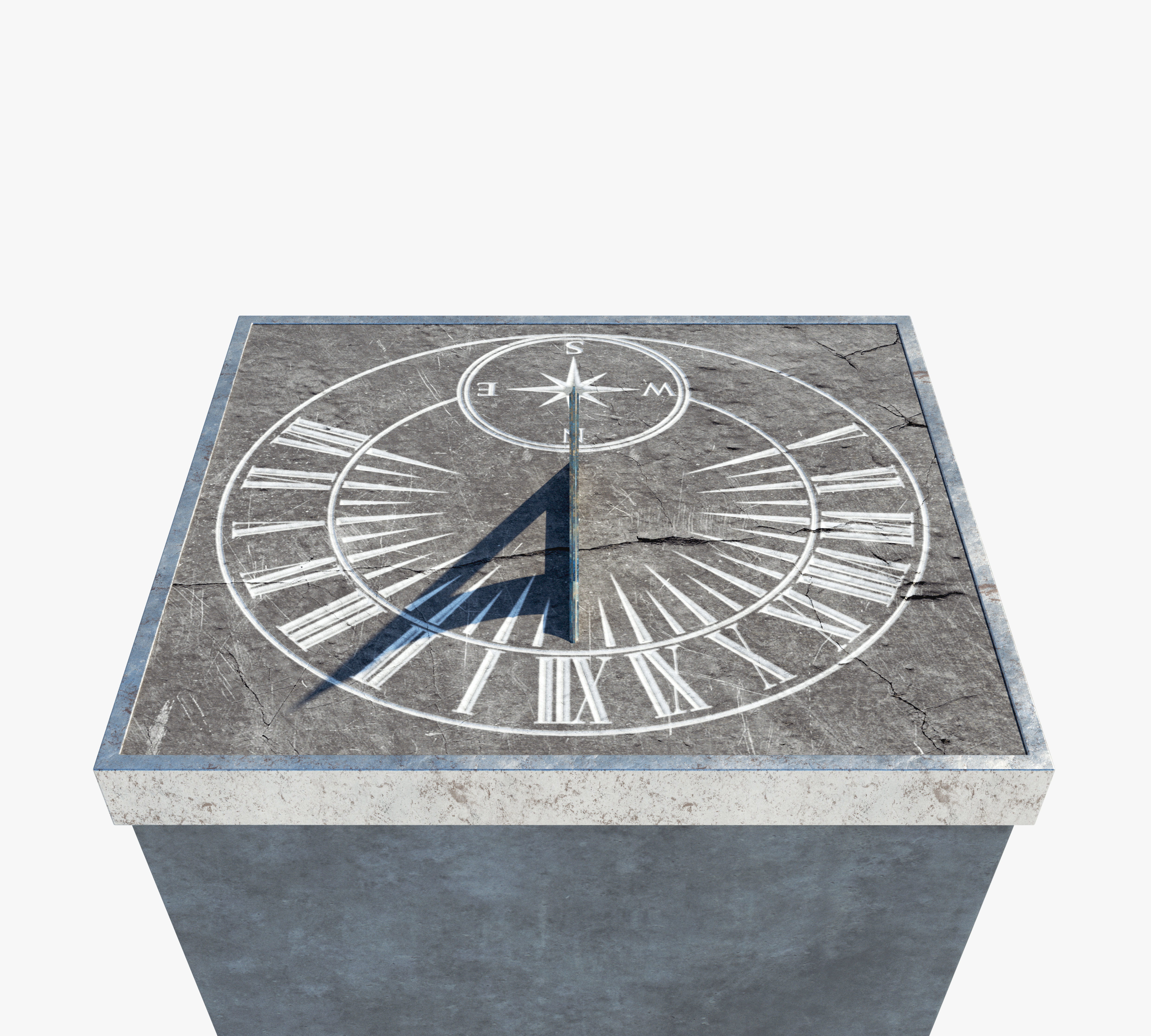 Chiselled Stone Sundial And Concrete Plinth 3D model_3