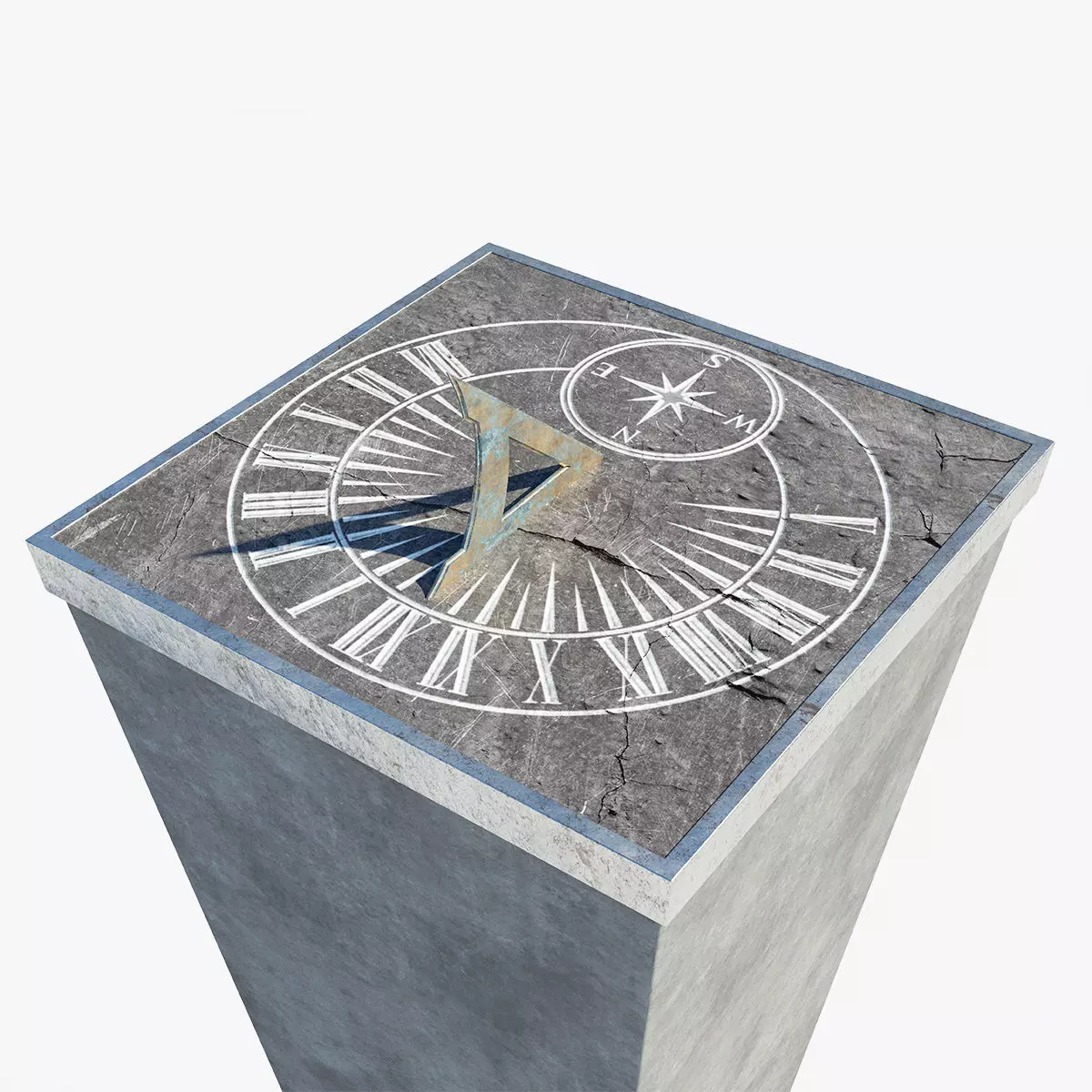 Chiselled Stone Sundial And Concrete Plinth 3D model_0