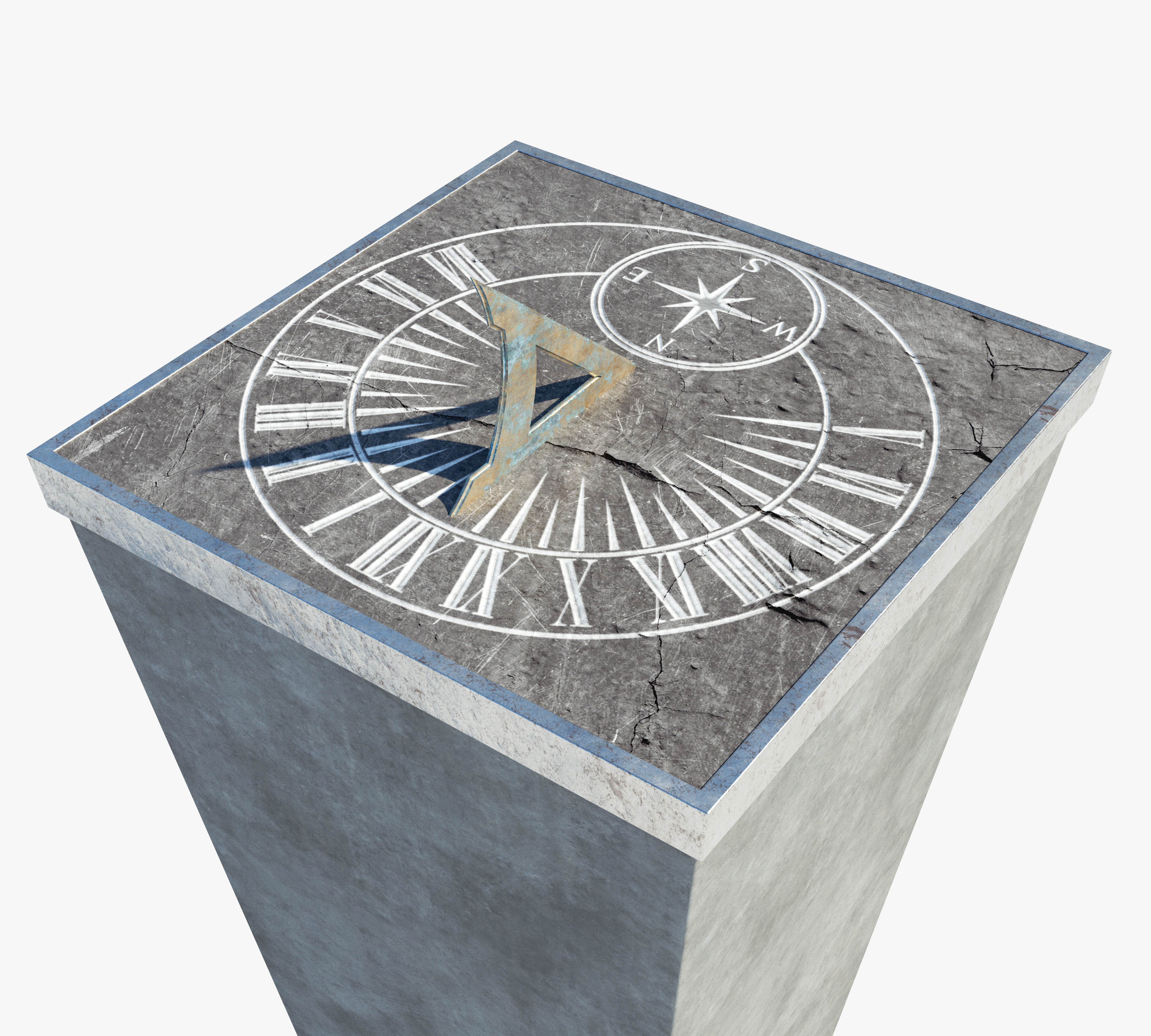 Chiselled Stone Sundial And Concrete Plinth 3D model_4
