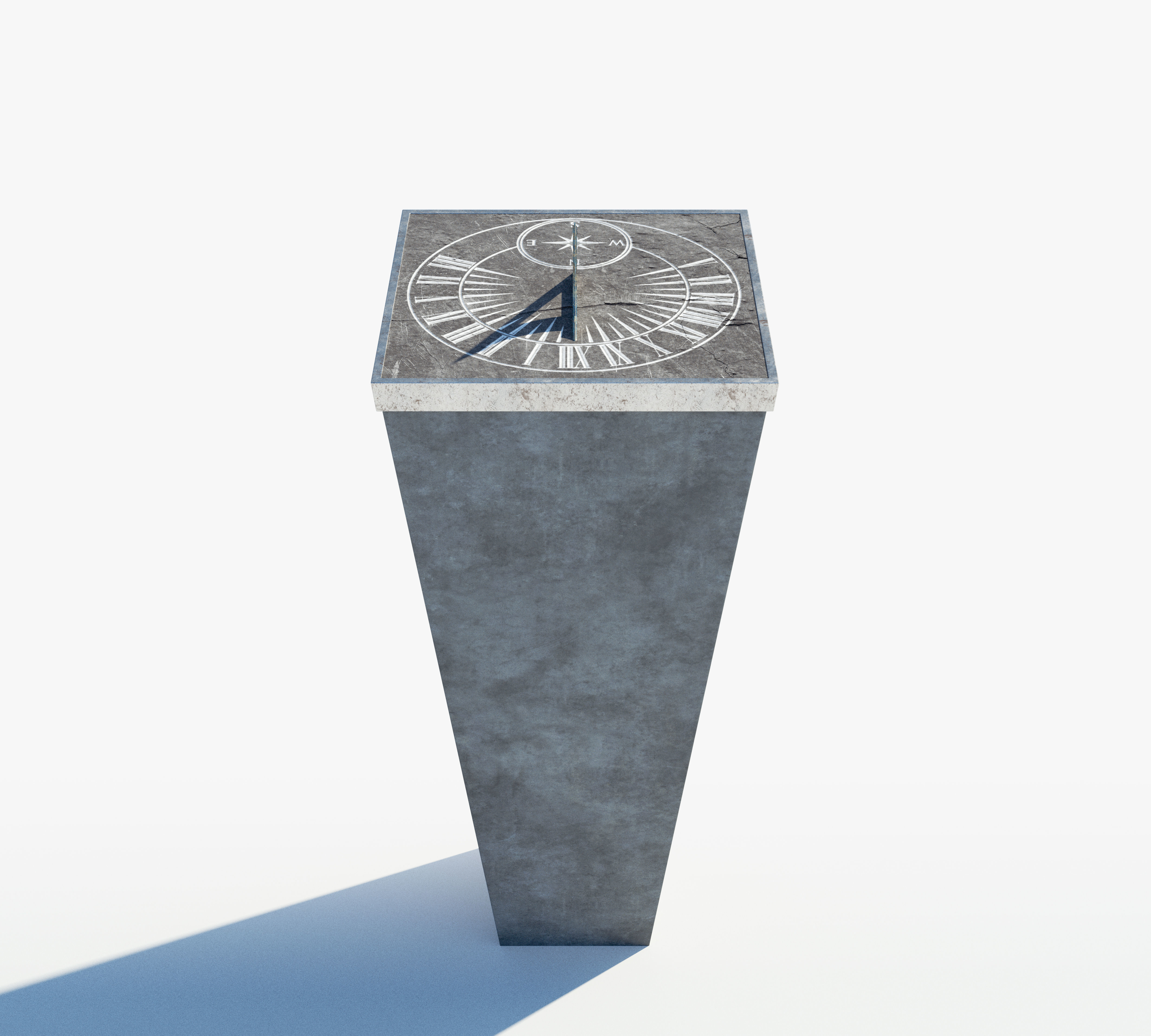 Chiselled Stone Sundial And Concrete Plinth 3D model_1