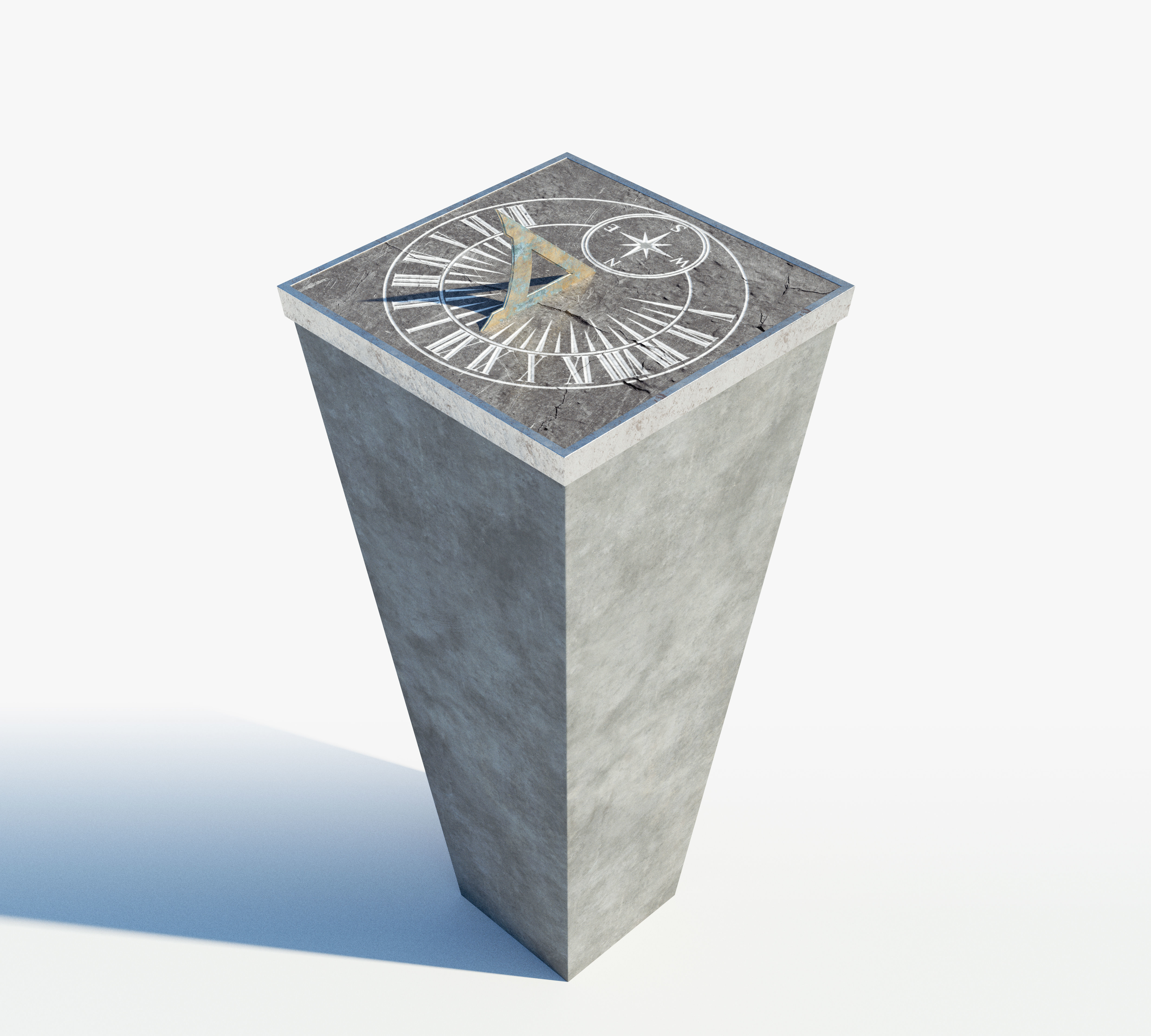 Chiselled Stone Sundial And Concrete Plinth 3D model_2