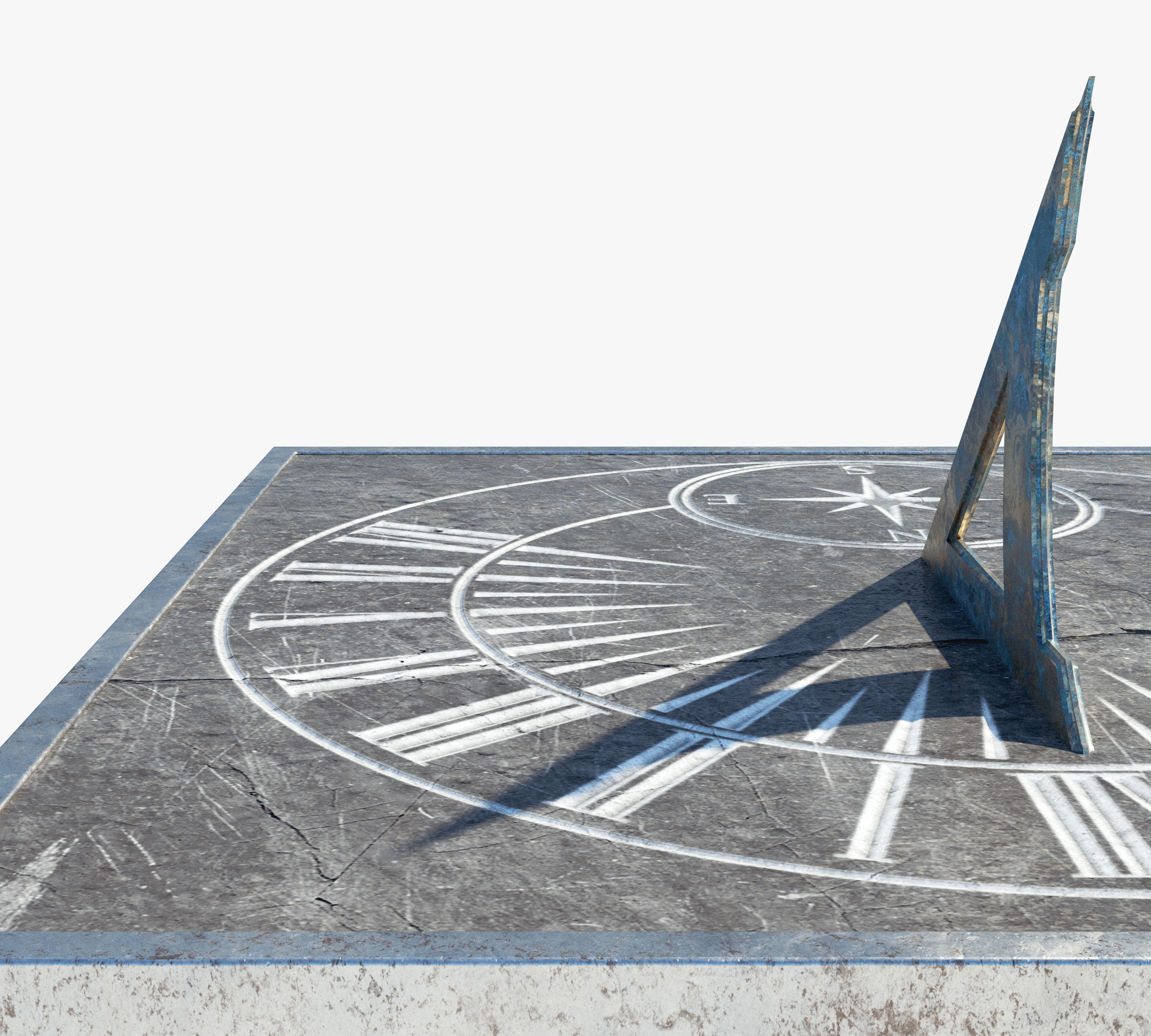 Chiselled Stone Sundial And Concrete Plinth 3D model_5