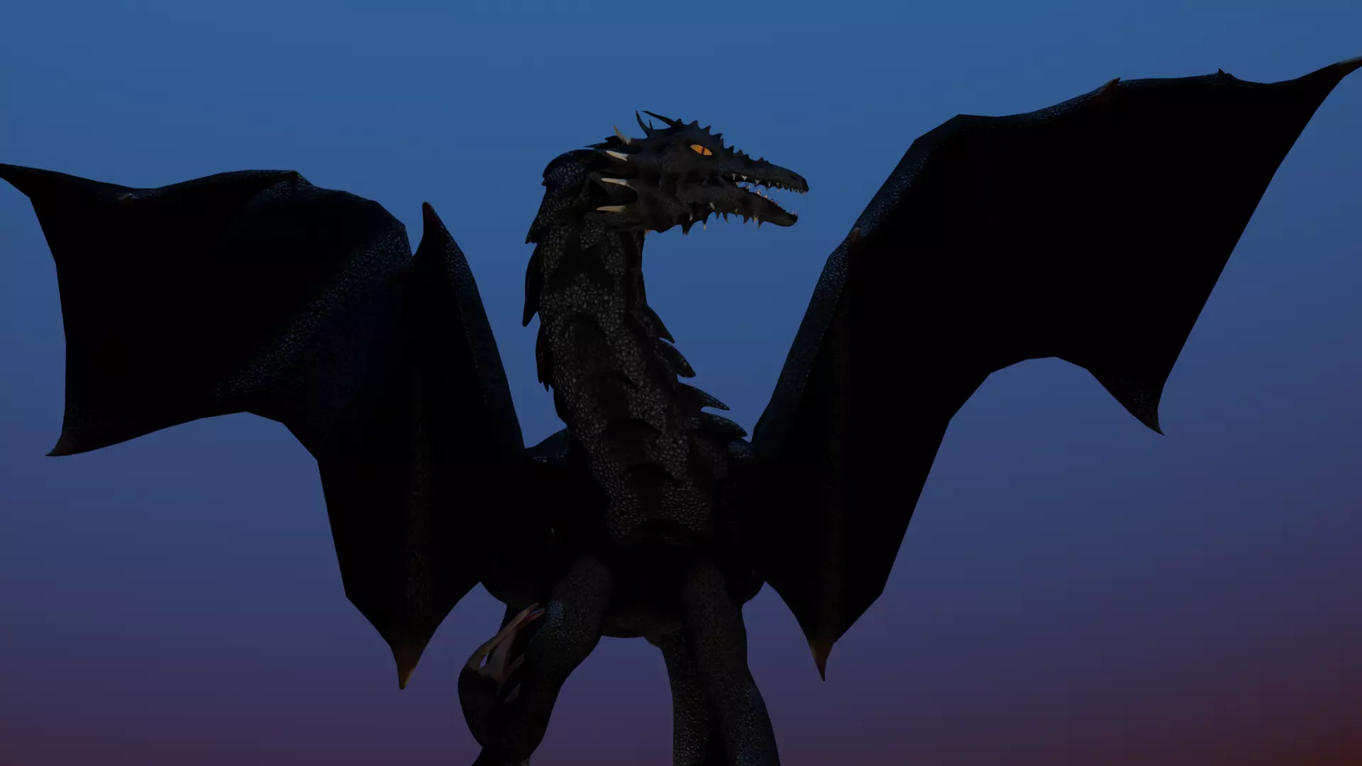 Fantasy Black Dragon Rigged PBR Animated Low-poly 3D model