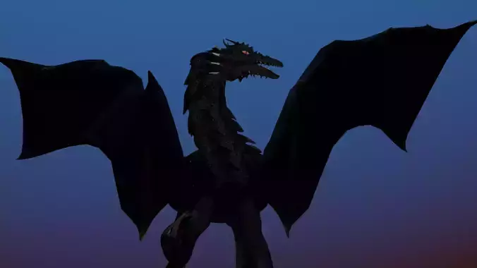 Fantasy Black Dragon Rigged PBR Animated