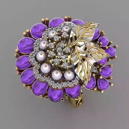 Pear Pearl Daimonds with texture on leaves Ring 3D printable