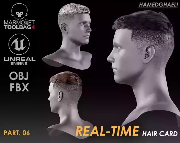 Real Time Hair Card Male Hairstyle part 06 Low-poly 3D model