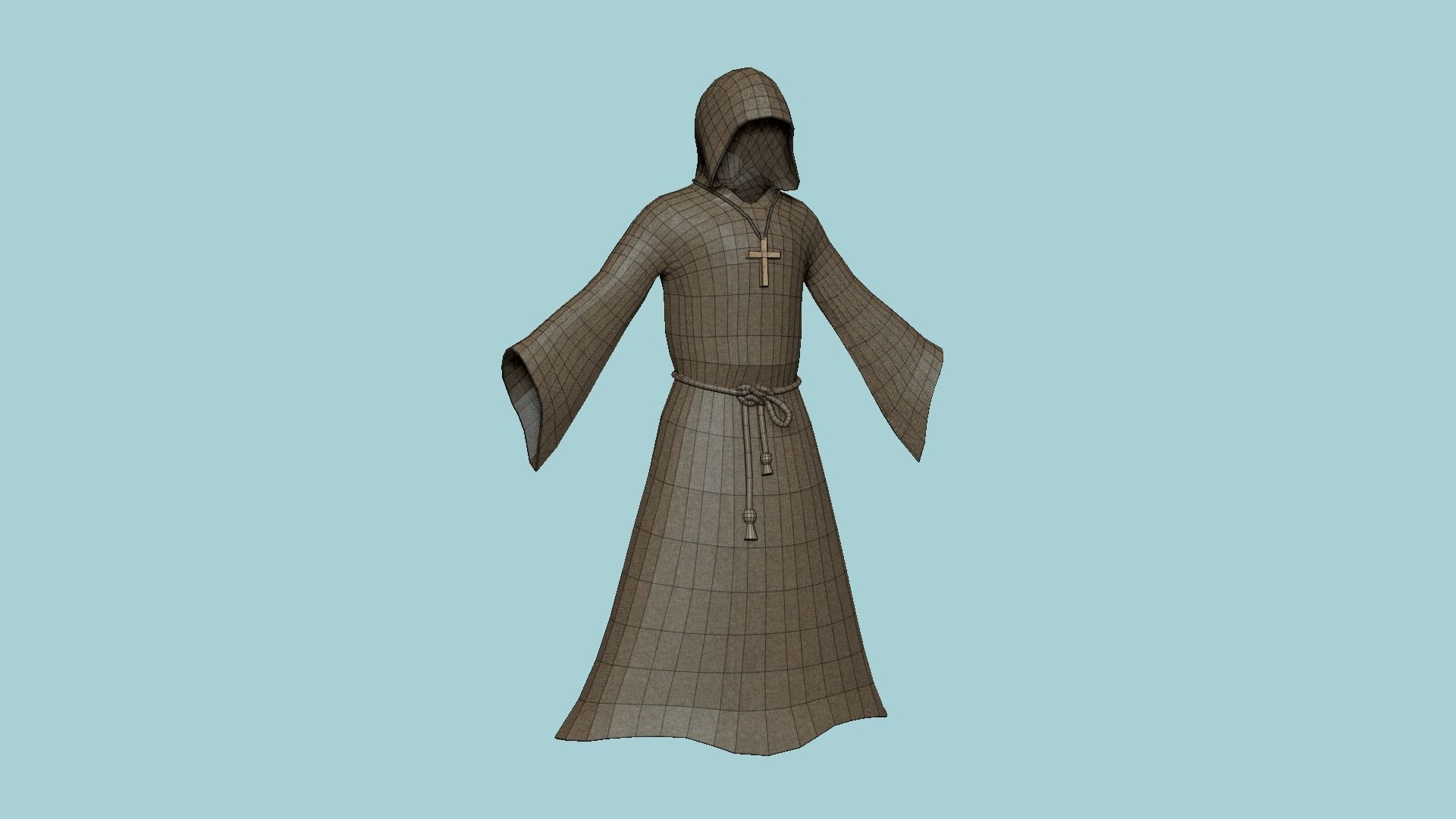 Priest Outfit A01 Dark Brown - Character Clothing Design Low-poly 3D model_6