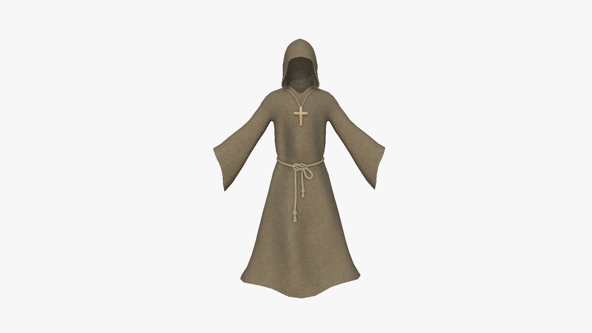 Priest Outfit A01 Dark Brown - Character Clothing Design Low-poly 3D model_1