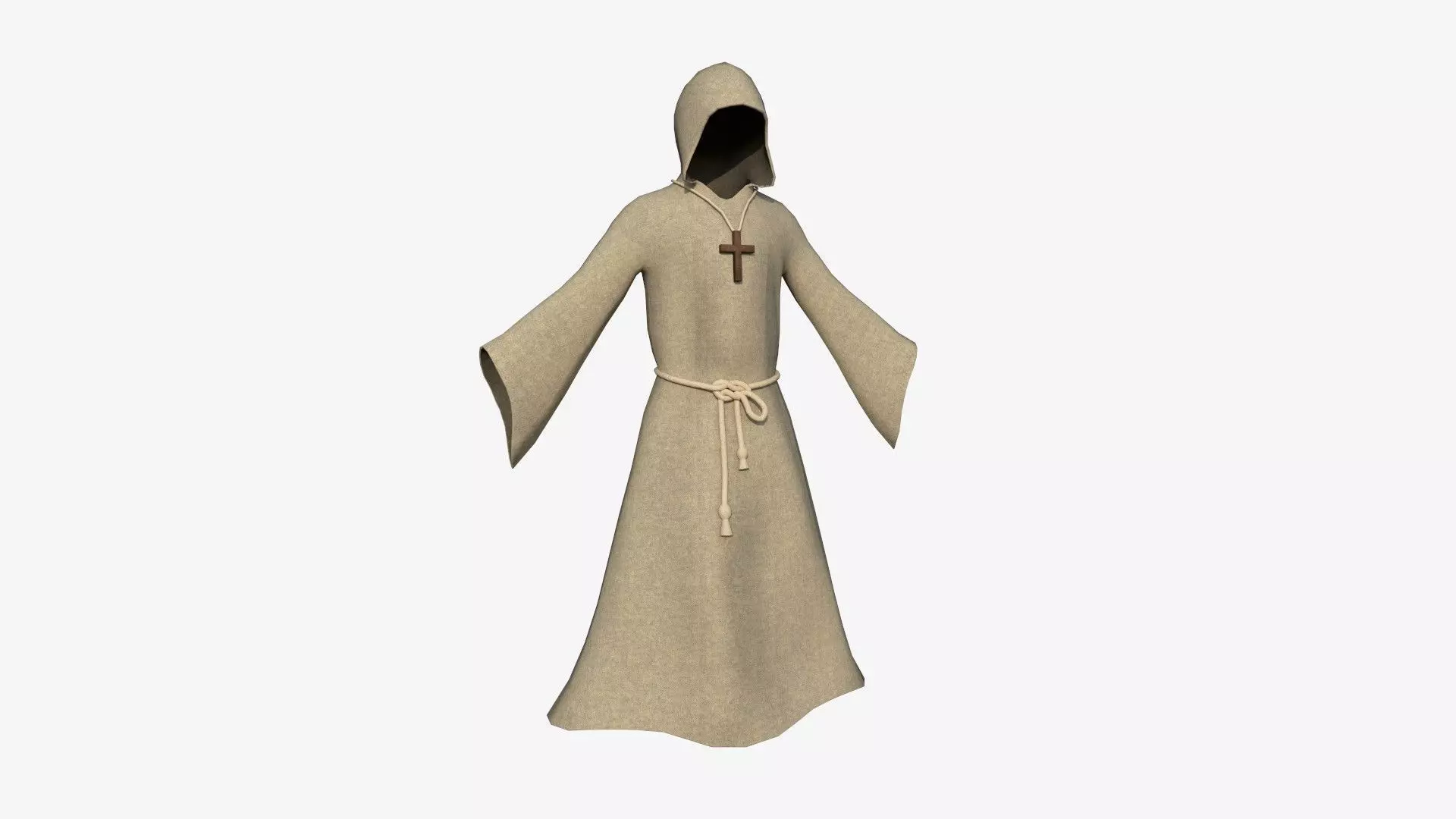 Priest Outfit A02 Light Brown - Character Clothing Design Low-poly 3D model_0