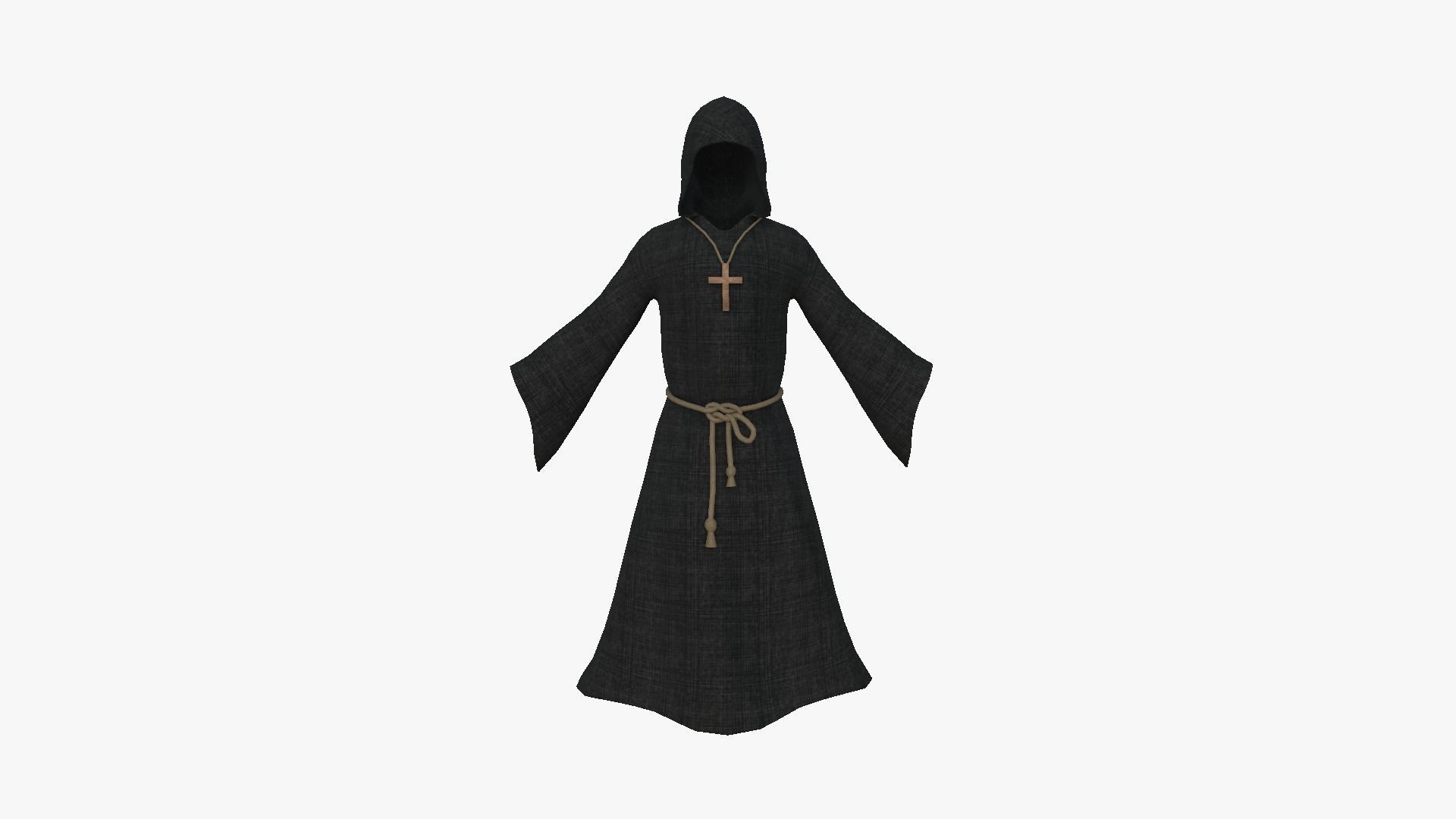 Priest Outfit A03 Black - Character Clothing Design Low-poly 3D model_1