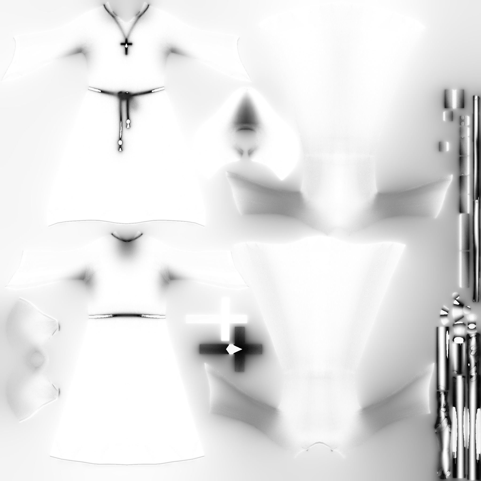 Priest Outfit A03 Black - Character Clothing Design Low-poly 3D model_26