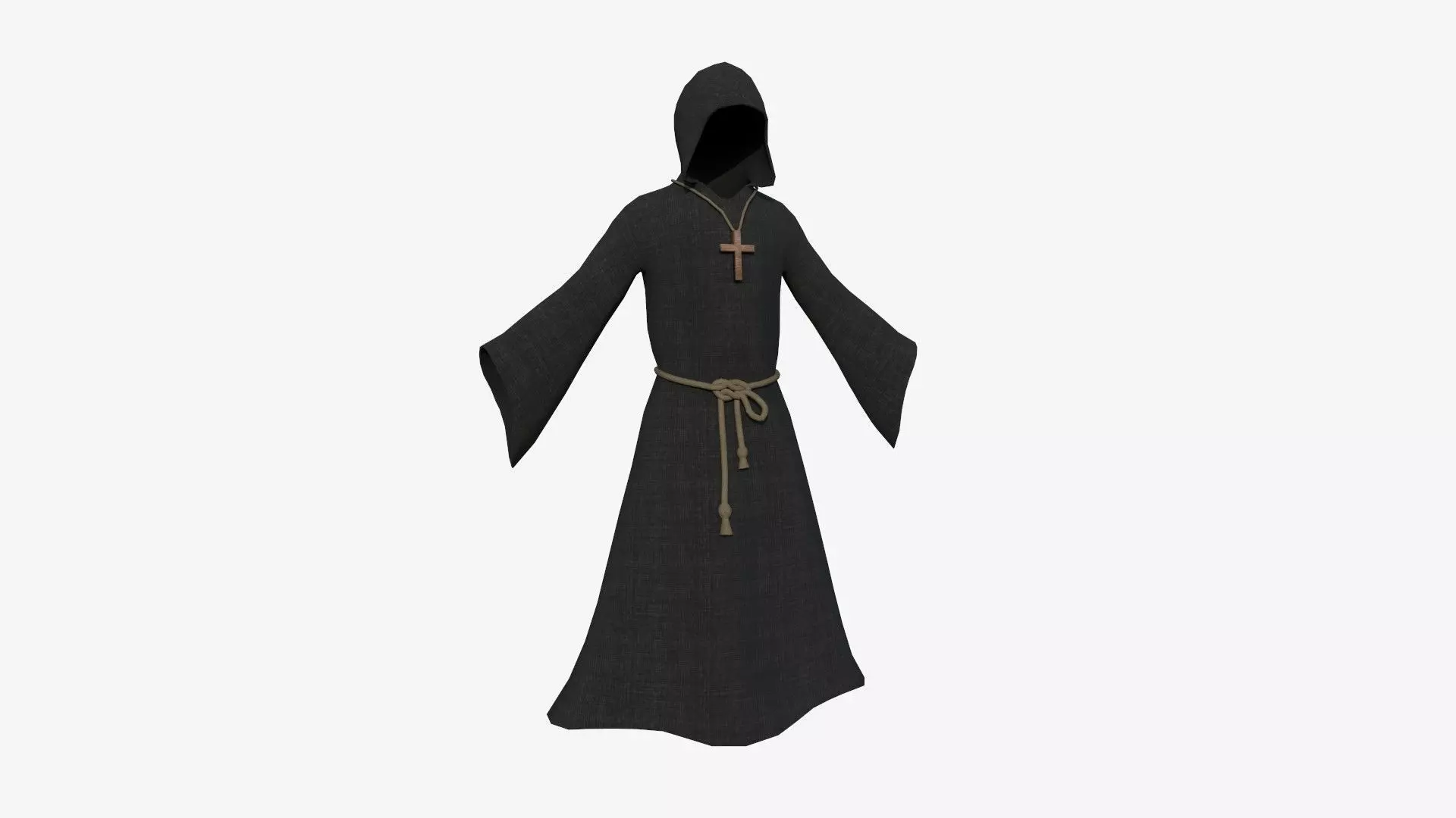 Priest Outfit A03 Black - Character Clothing Design Low-poly 3D model_0