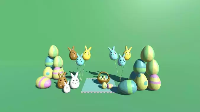 Cute Easter decorations game assets 3D