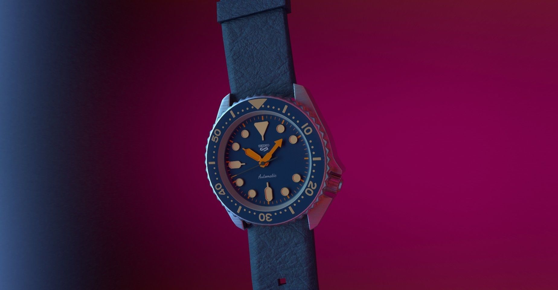 Seiko 5 mens wrist watch with 2 different textures  Low-poly 3D model_4