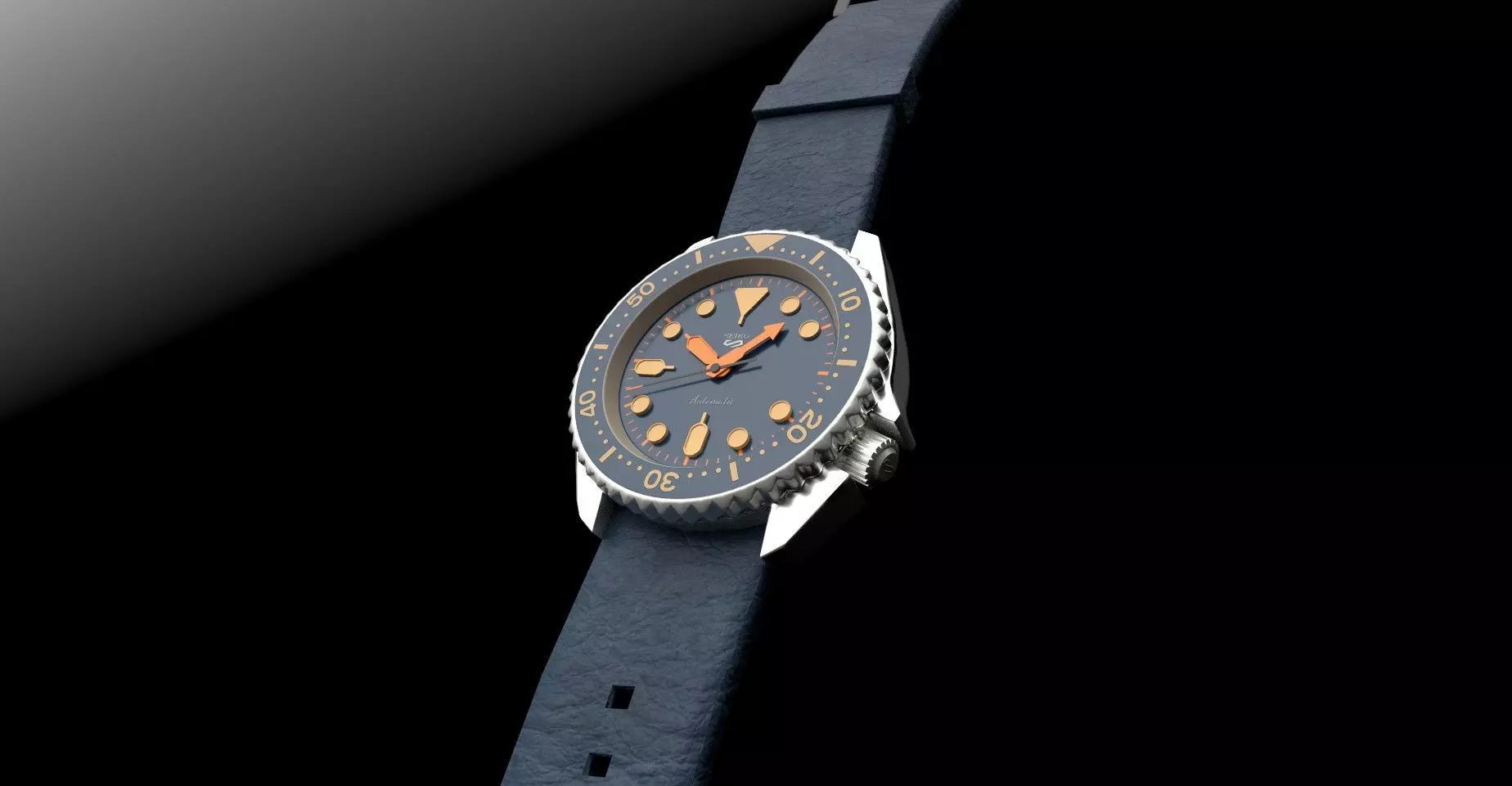 Seiko 5 mens wrist watch with 2 different textures  Low-poly 3D model_0