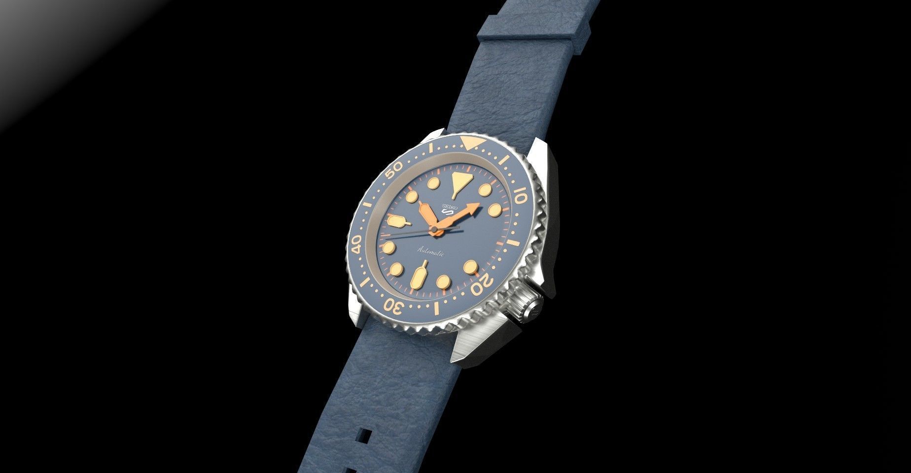 Seiko 5 mens wrist watch with 2 different textures  Low-poly 3D model_10