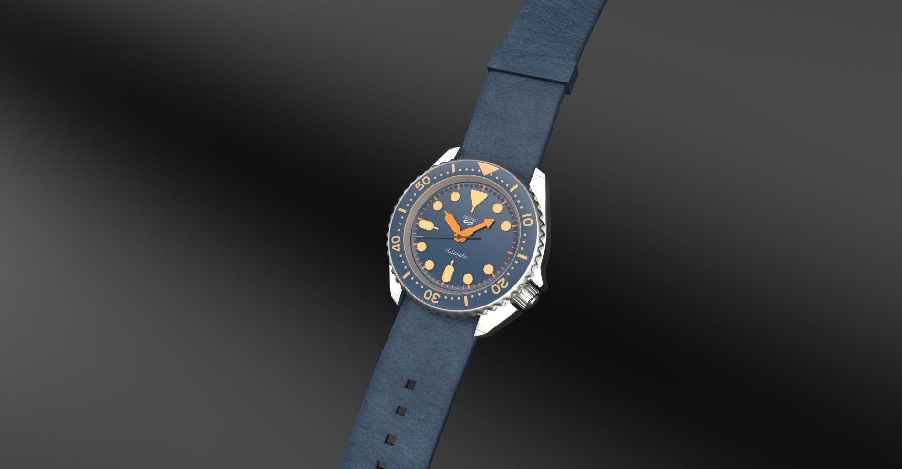 Seiko 5 mens wrist watch with 2 different textures  Low-poly 3D model_6