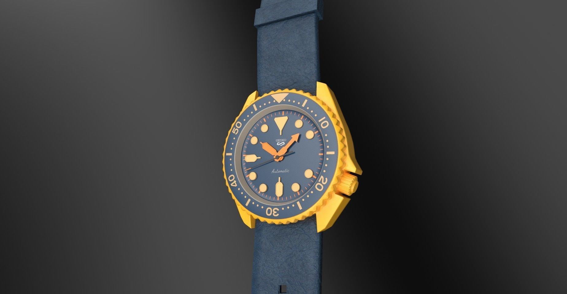 Seiko 5 mens wrist watch with 2 different textures  Low-poly 3D model_12