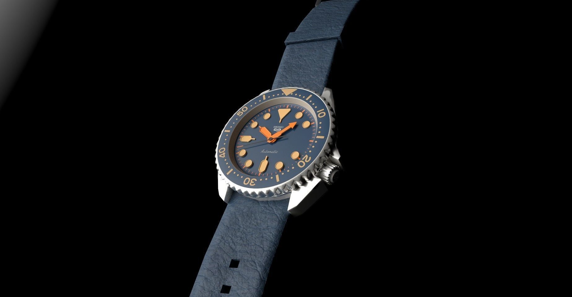 Seiko 5 mens wrist watch with 2 different textures  Low-poly 3D model_11