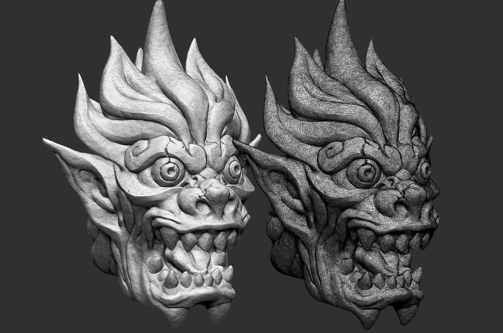 monster head statue 3D print model_10